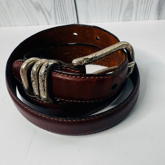 Brighton Accessories - Vintage 1996 BRIGHTON Brown Leather  Belt Silver Western USA Large